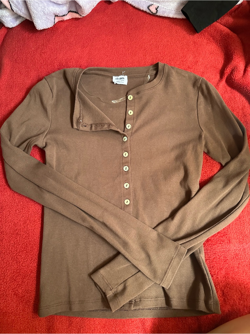Cotton On Chestnut Brown Button-Front Long Sleeve Top